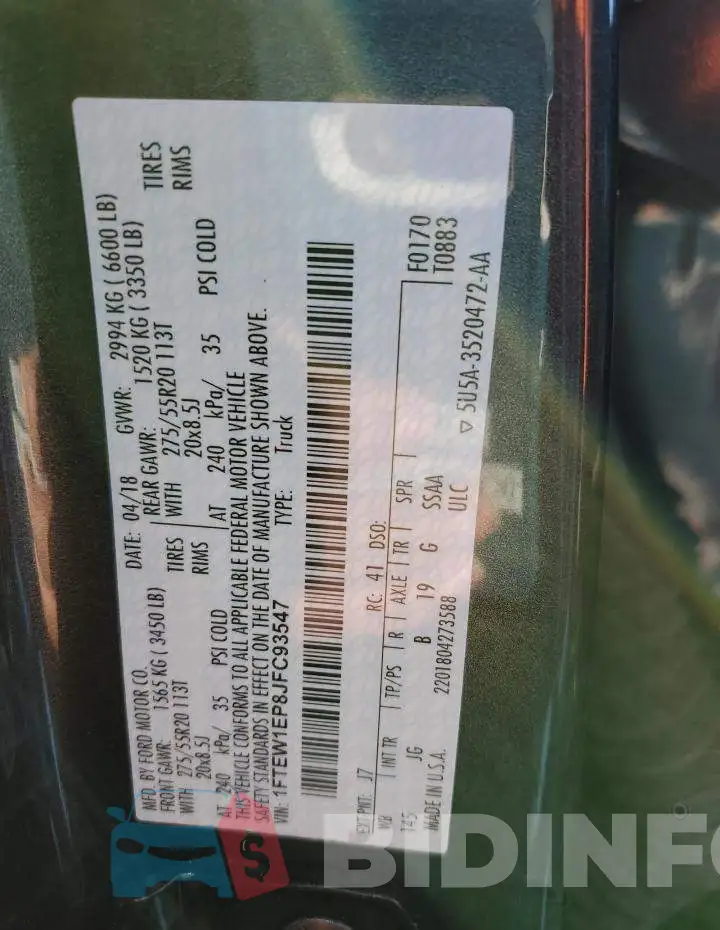 1FTEW1EP8JFC93547 Photo# 10