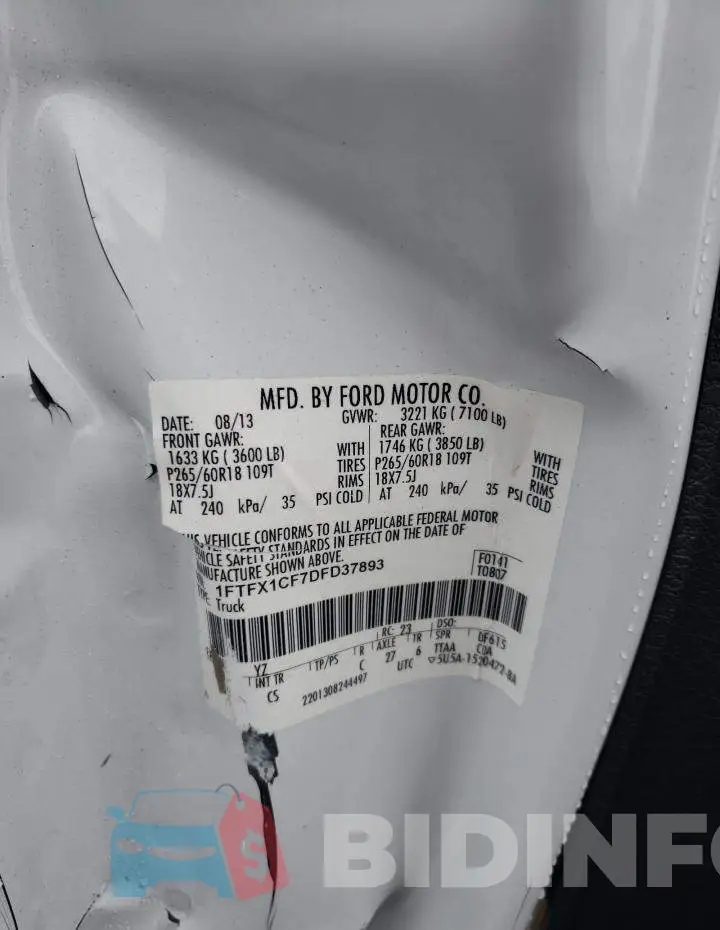 1FTFX1CF7DFD37893 Photo# 10