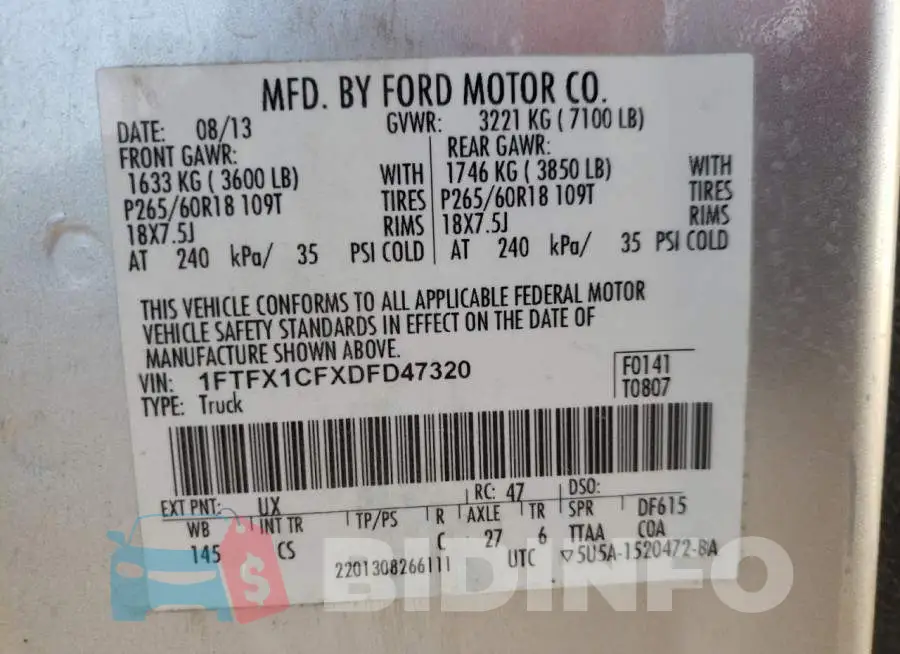 1FTFX1CFXDFD47320 Photo# 10