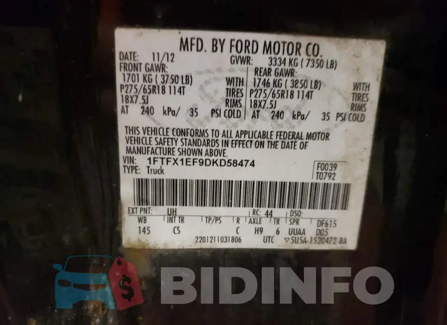 1FTFX1EF9DKD58474 Photo# 12