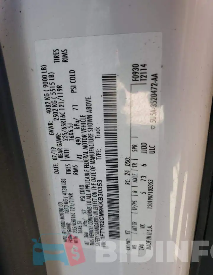 1FTYR2CM9KKB30353 Photo# 14