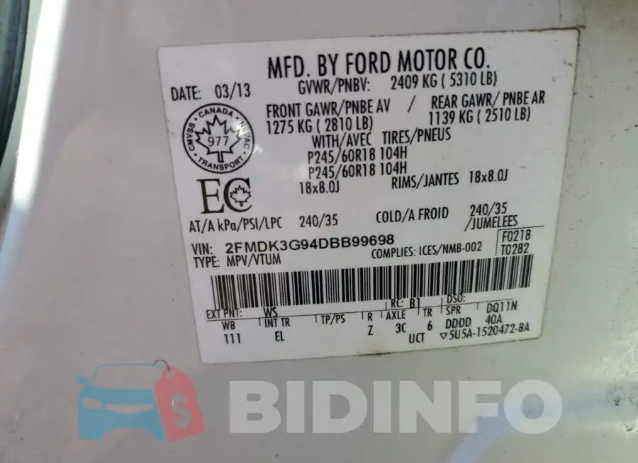 2FMDK3G94DBB99698 Photo# 10