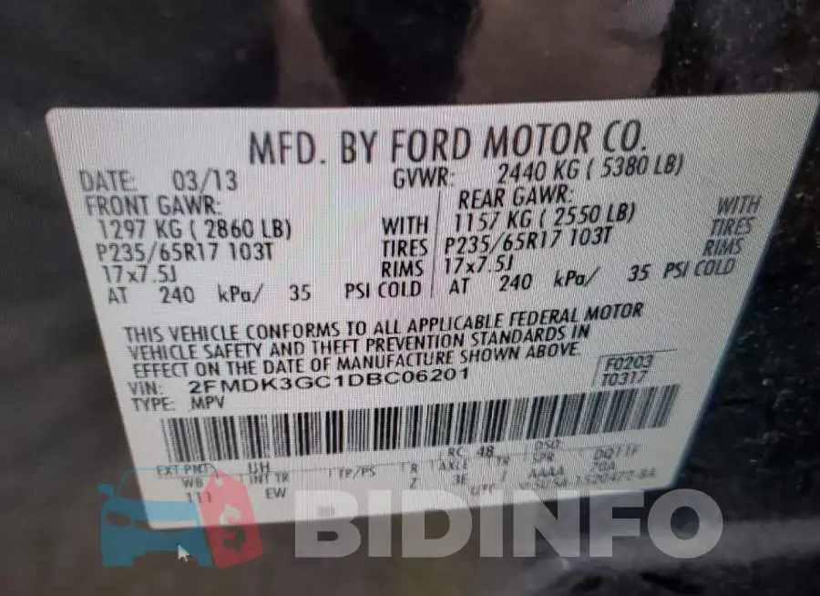 2FMDK3GC1DBC06201 Photo# 12