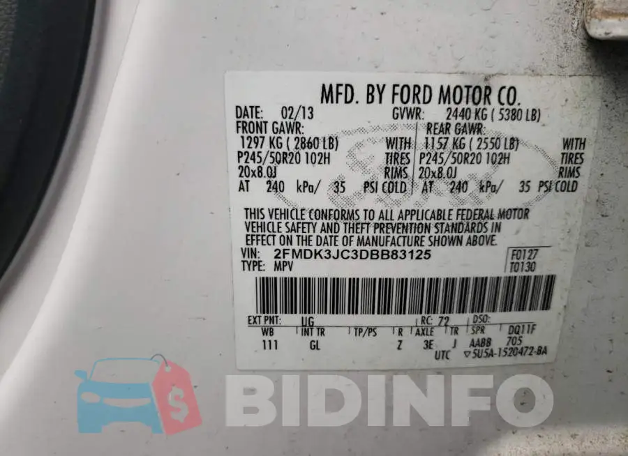 2FMDK3JC3DBB83125 Photo# 10