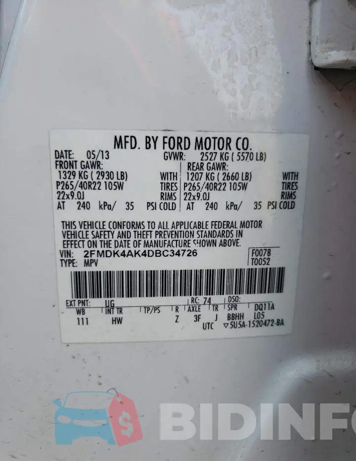 2FMDK4AK4DBC34726 Photo# 10