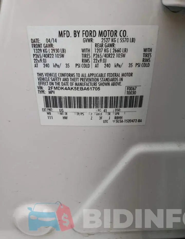 2FMDK4AK5EBA61705 Photo# 10