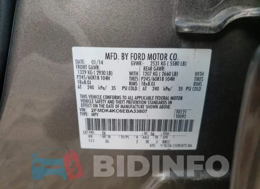 2FMDK4KC6EBA33807 Photo# 13