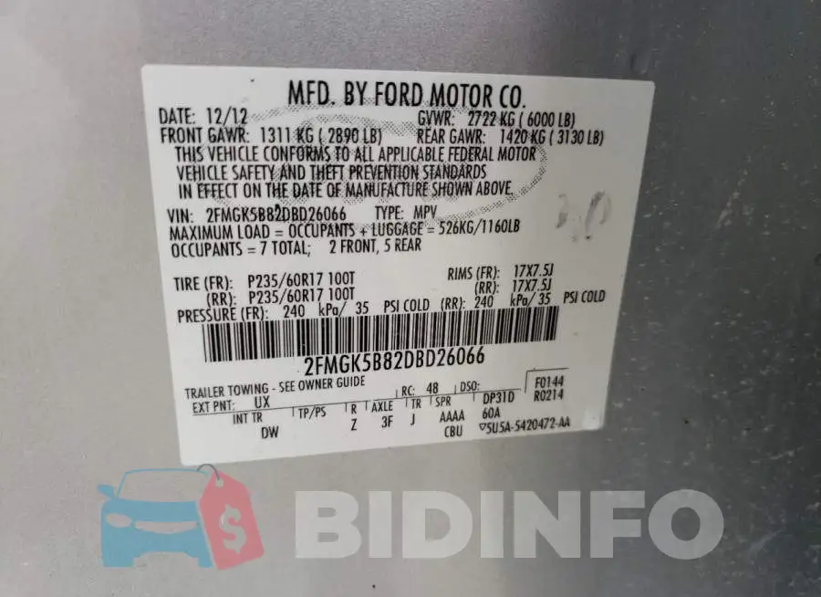 2FMGK5B82DBD26066 Photo# 10