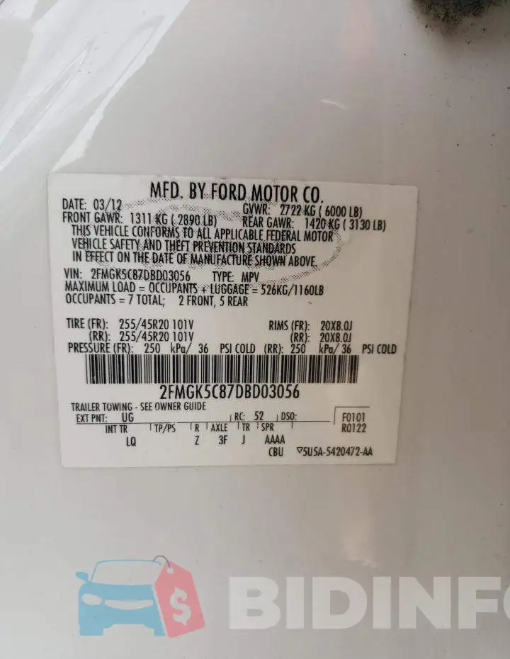 2FMGK5C87DBD03056 Photo# 10