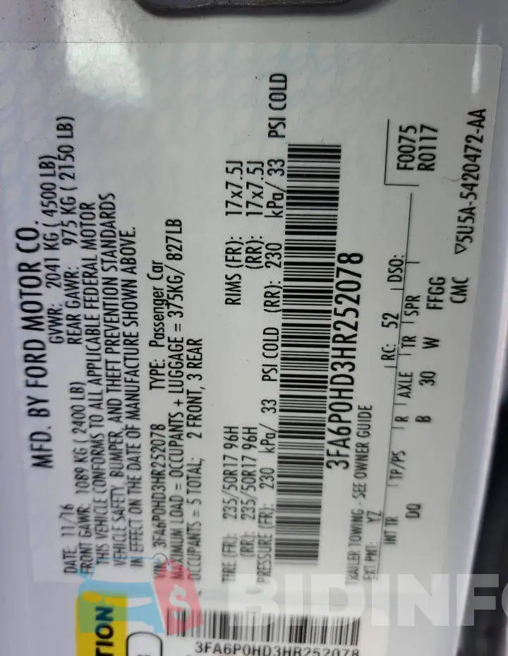 3FA6P0HD3HR252078 Photo# 12