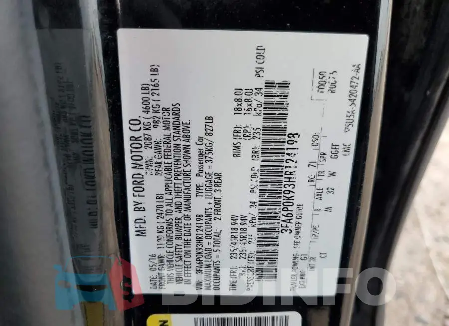 3FA6P0K93HR124198 Photo# 10