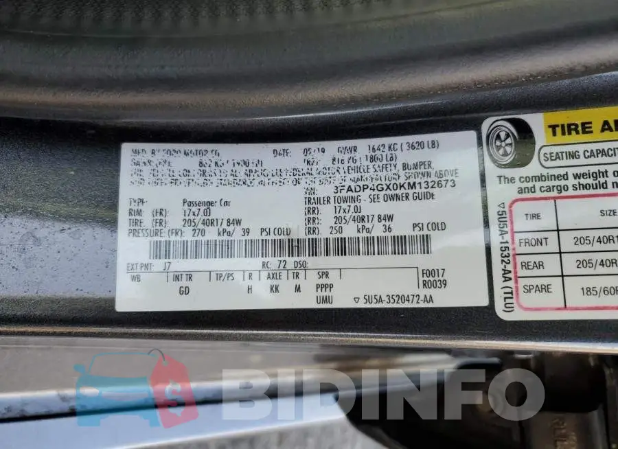 3FADP4GX0KM132673 Photo# 10