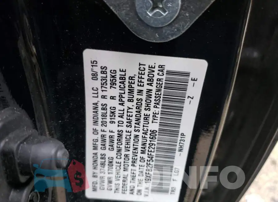 19XFB2F54FE291606 Photo# 10