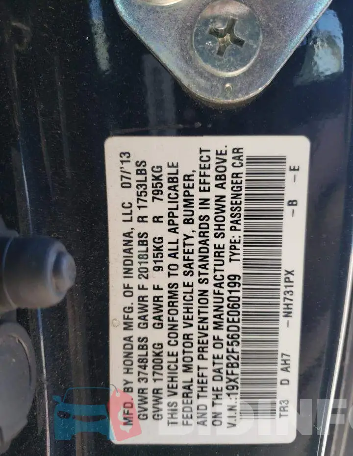 19XFB2F56DE060199 Photo# 12