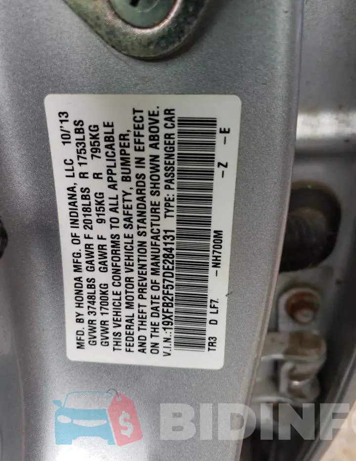 19XFB2F57DE284131 Photo# 12