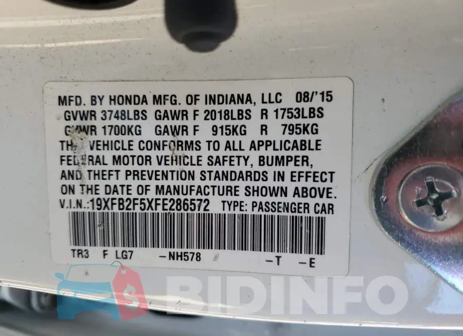 19XFB2F5XFE286572 Photo# 13