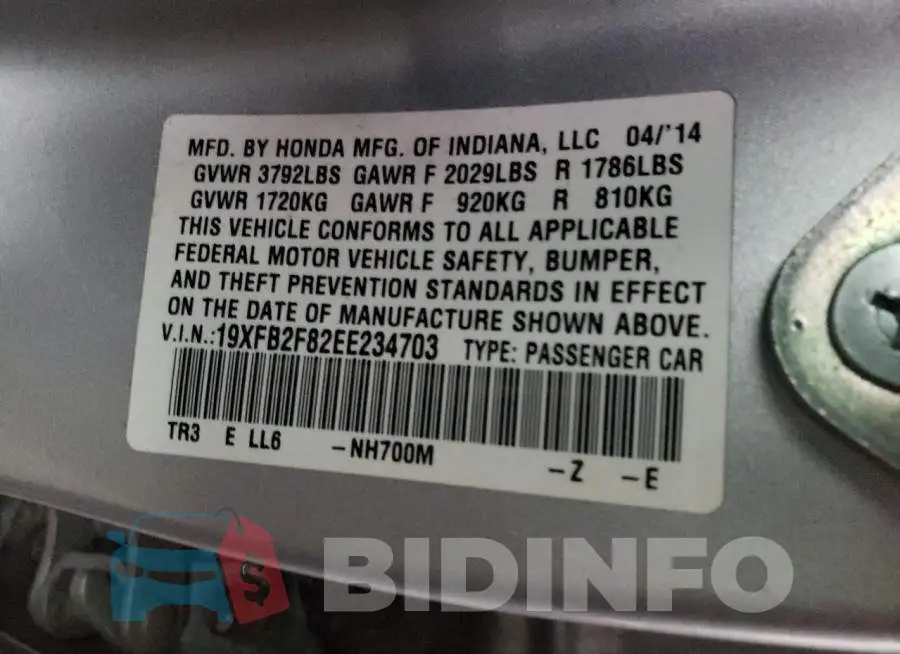 19XFB2F82EE234703 Photo# 12
