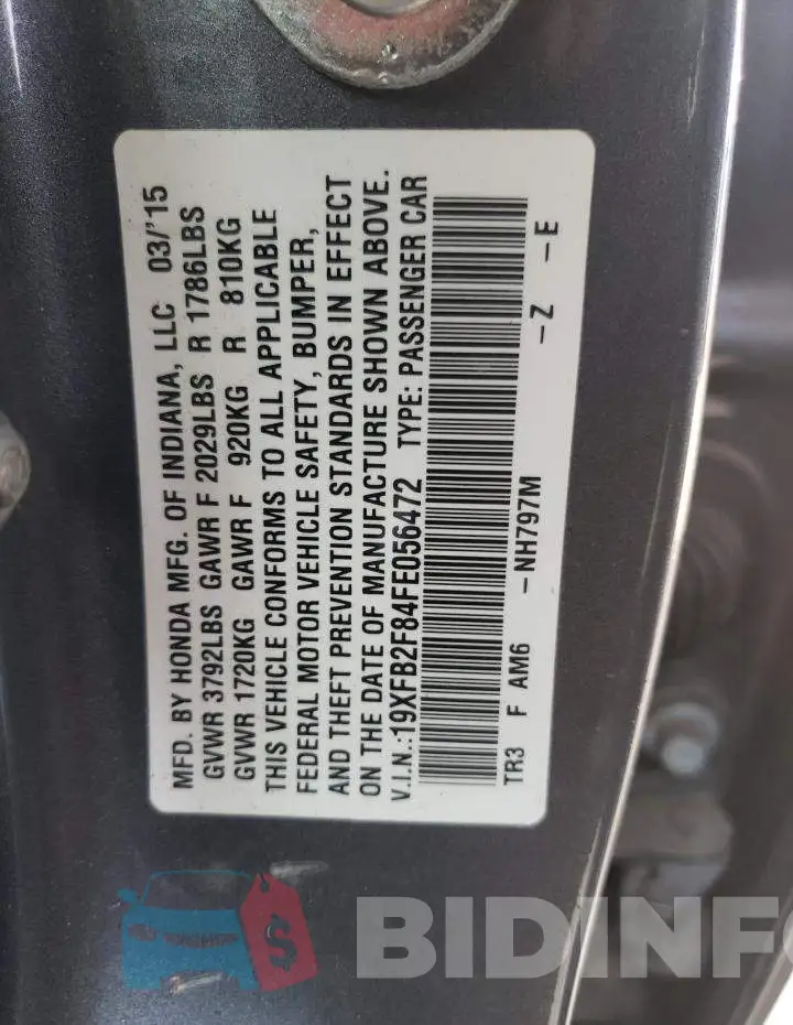 19XFB2F84FE056472 Photo# 10