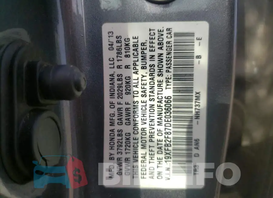 19XFB2F87DE036066 Photo# 10