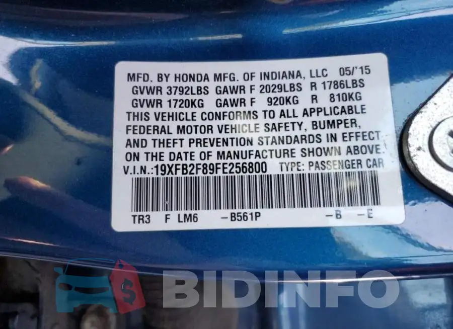 19XFB2F89FE256800 Photo# 12