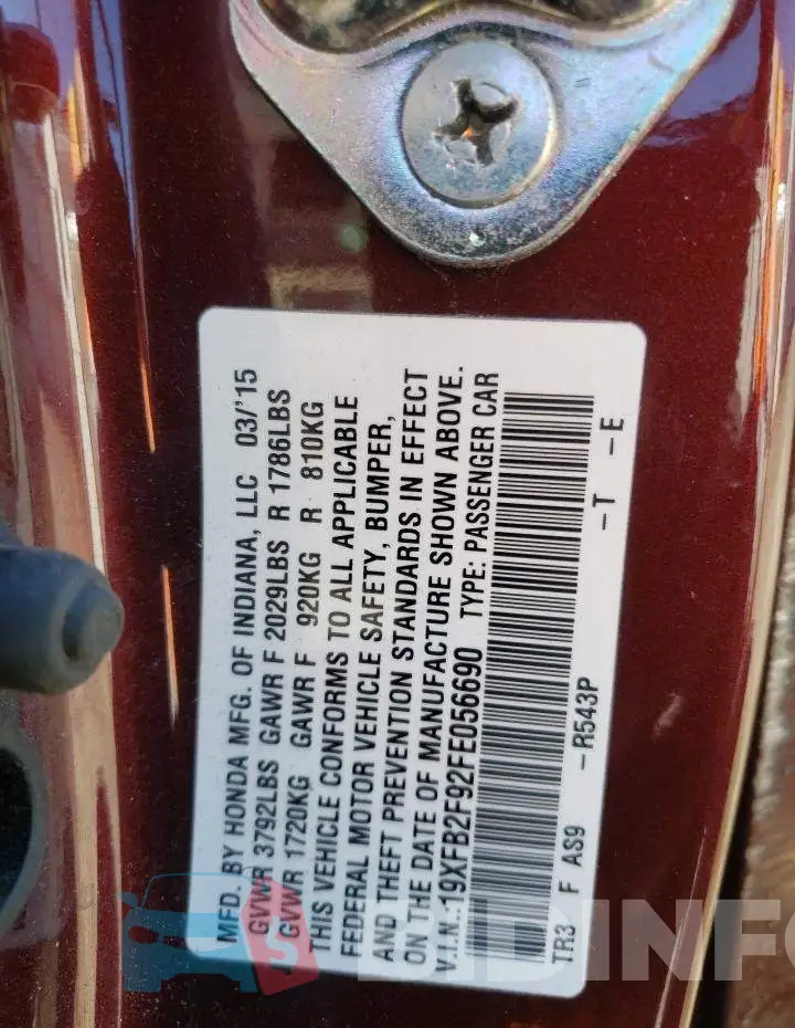 19XFB2F92FE056690 Photo# 10