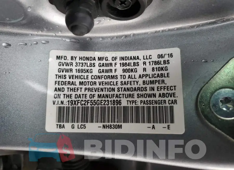 19XFC2F55GE231896 Photo# 13
