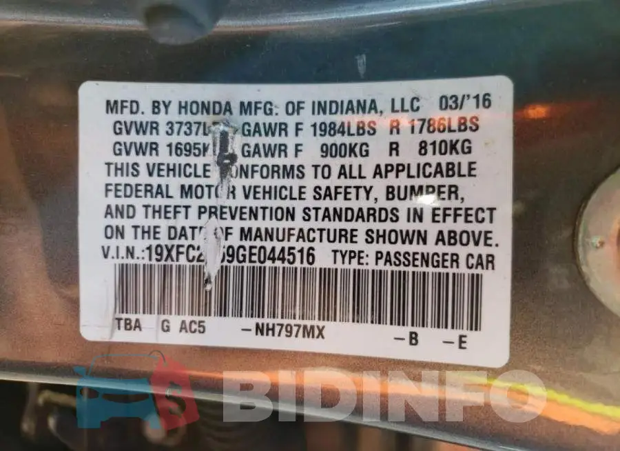 19XFC2F59GE044516 Photo# 10