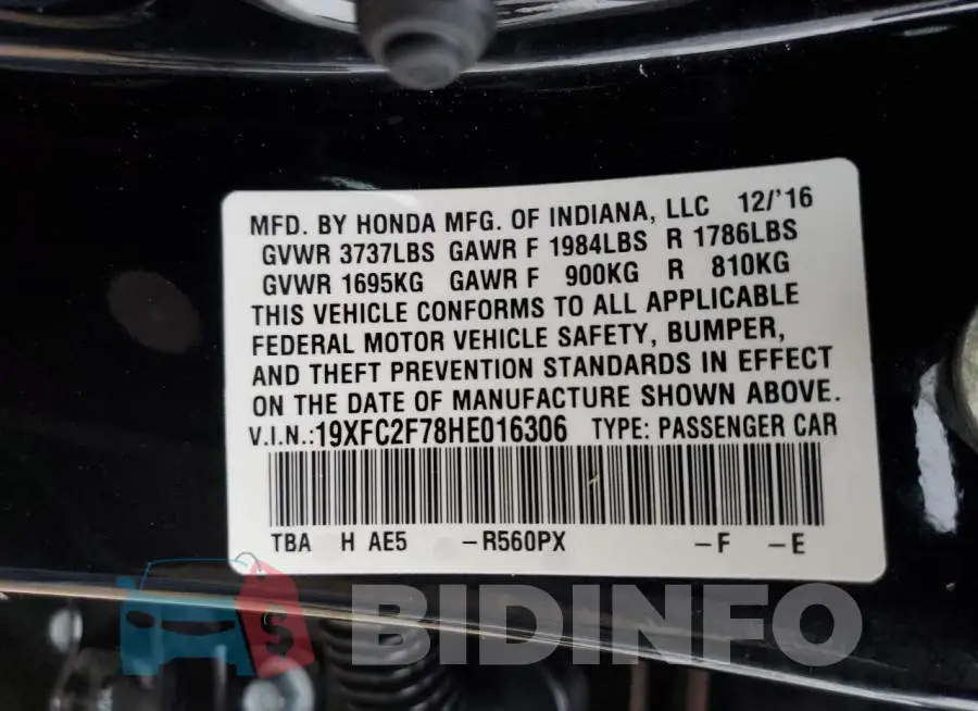 19XFC2F78HE016306 Photo# 12