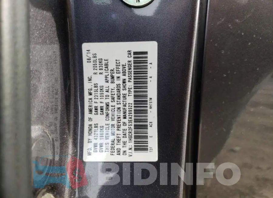 1HGCR2F53EA299522 Photo# 12