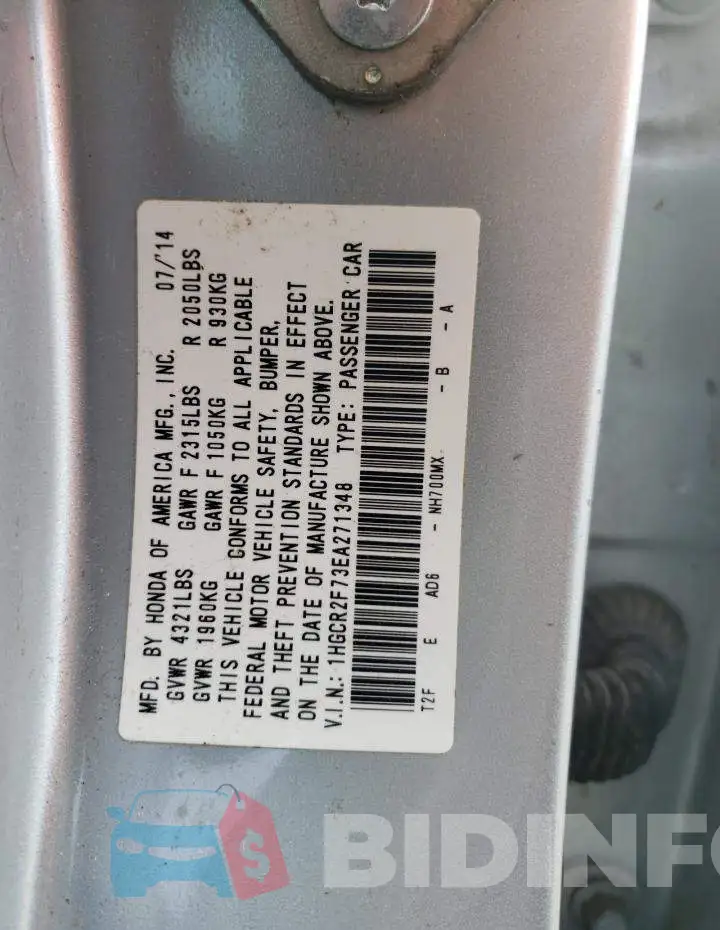 1HGCR2F73EA271348 Photo# 10