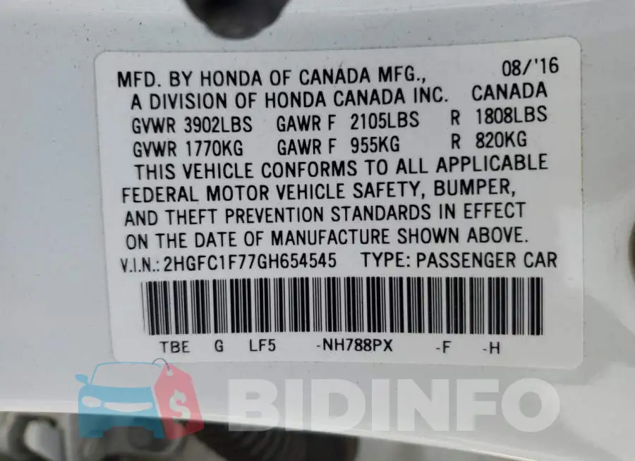 2HGFC1F77GH654545 Photo# 12