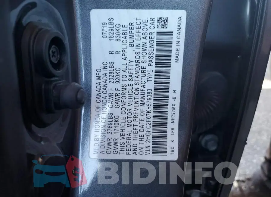 2HGFC2F67KH579383 Photo# 12