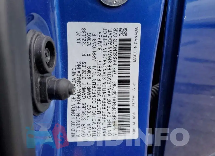 2HGFC2F84MH506198 Photo# 13