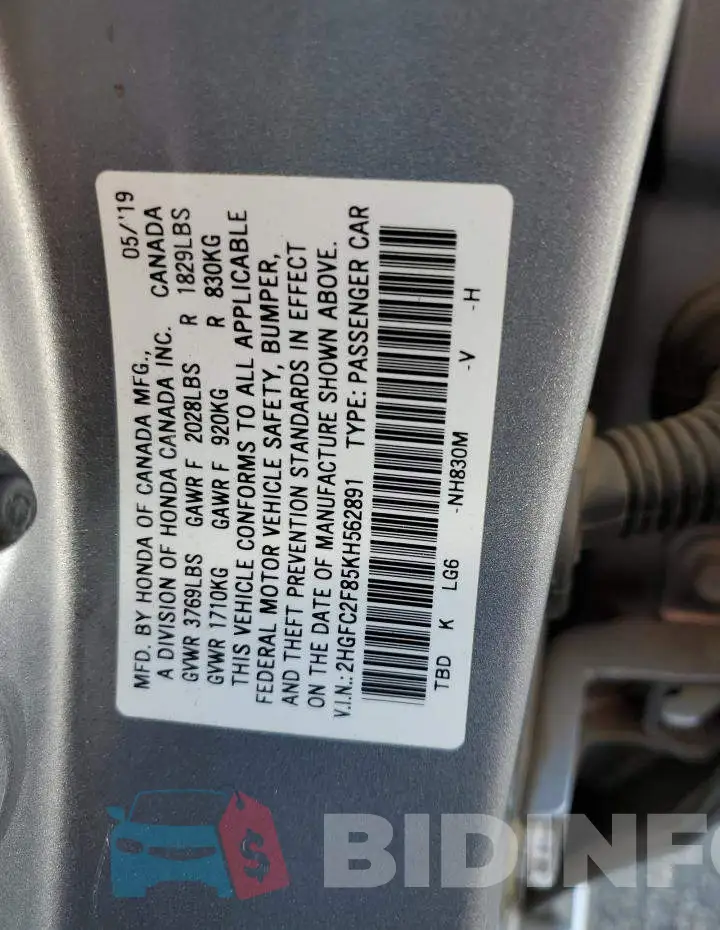 2HGFC2F85KH562891 Photo# 12