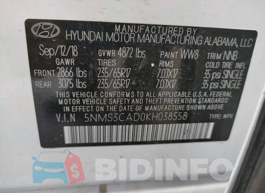 5NMS3CAD0KH038558 Photo# 10