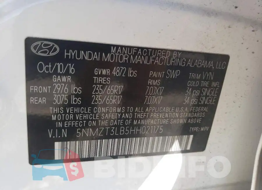5NMZT3LB5HH021175 Photo# 10
