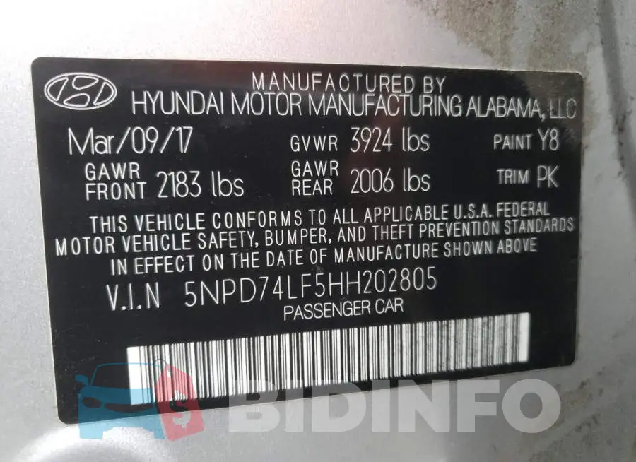 5NPD74LF5HH202805 Photo# 10