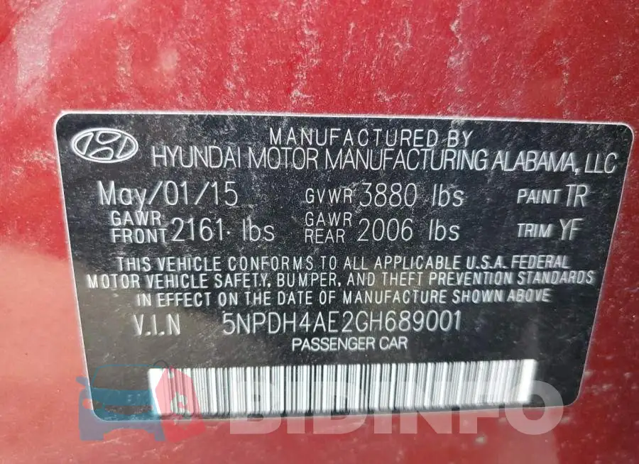 5NPDH4AE2GH689001 Photo# 13