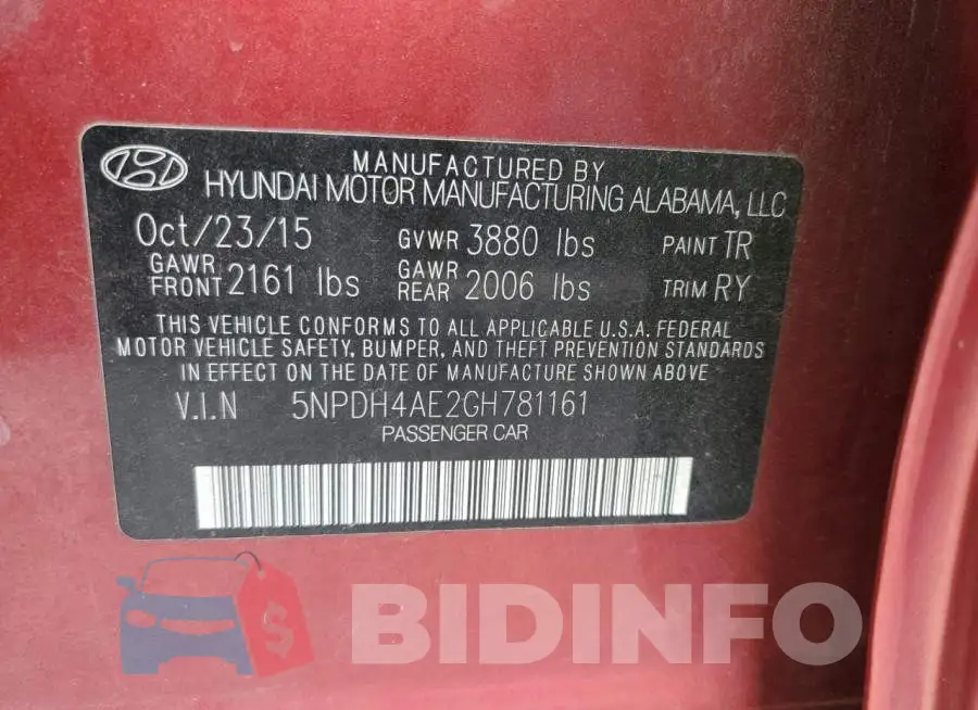 5NPDH4AE2GH781161 Photo# 10