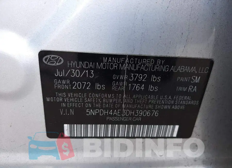 5NPDH4AE3DH390676 Photo# 12