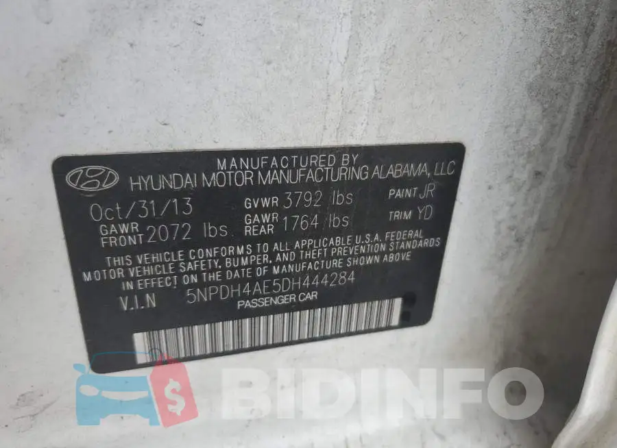 5NPDH4AE5DH444284 Photo# 12