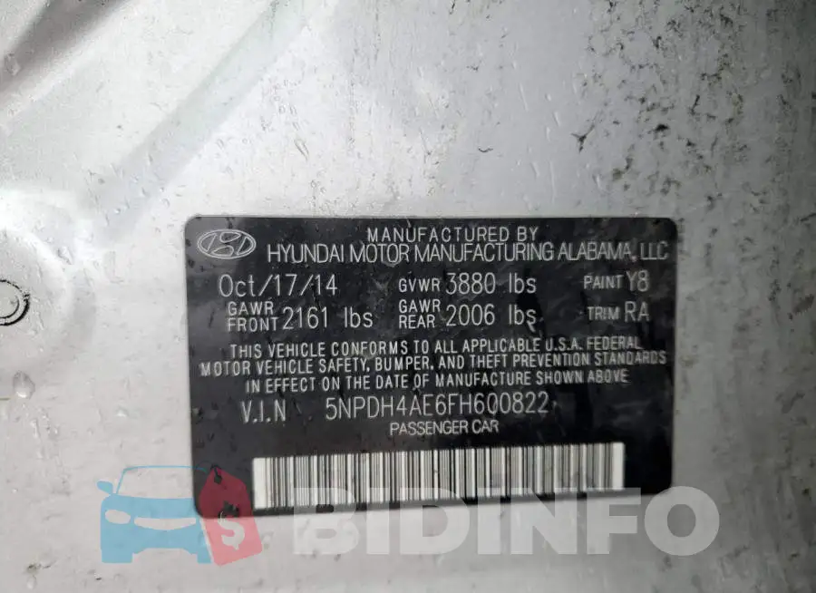5NPDH4AE6FH600822 Photo# 13