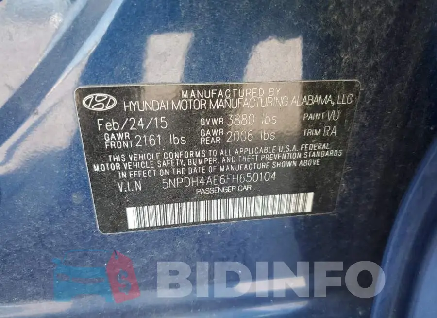 5NPDH4AE6FH650104 Photo# 10