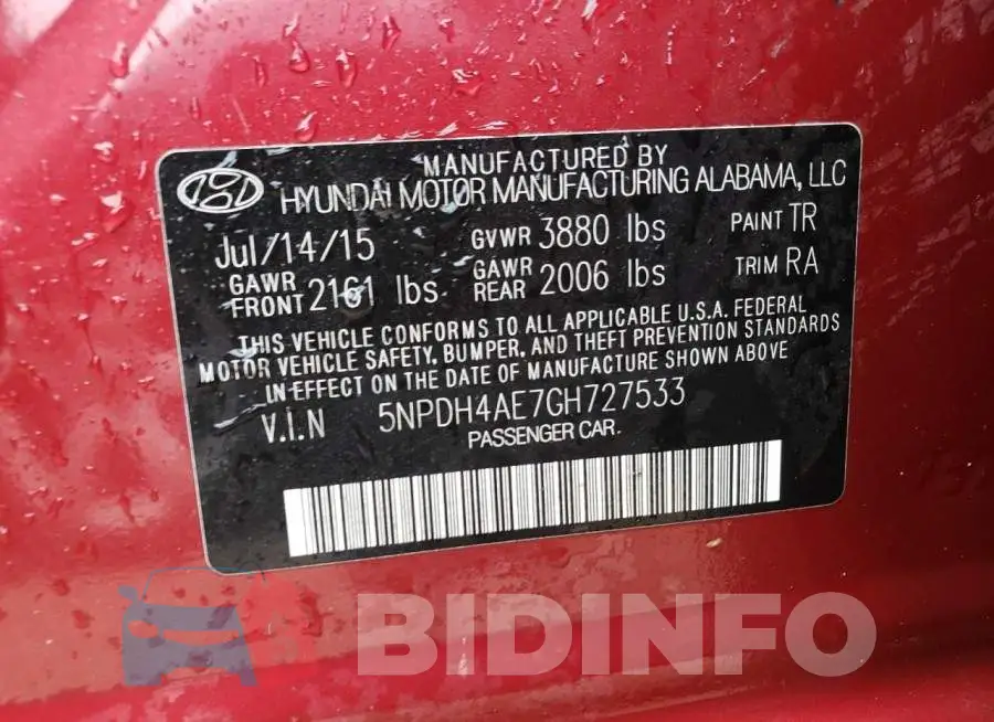 5NPDH4AE7GH727533 Photo# 10
