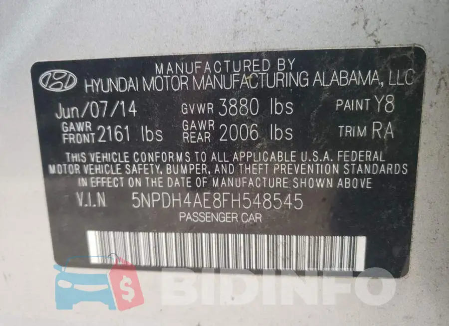 5NPDH4AE8FH548545 Photo# 12