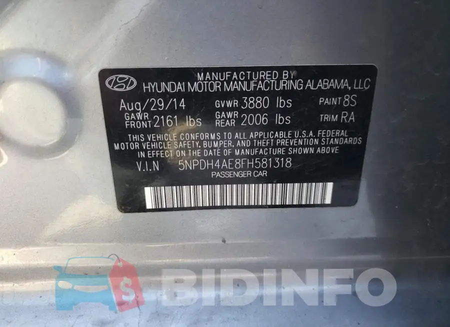 5NPDH4AE8FH581318 Photo# 10
