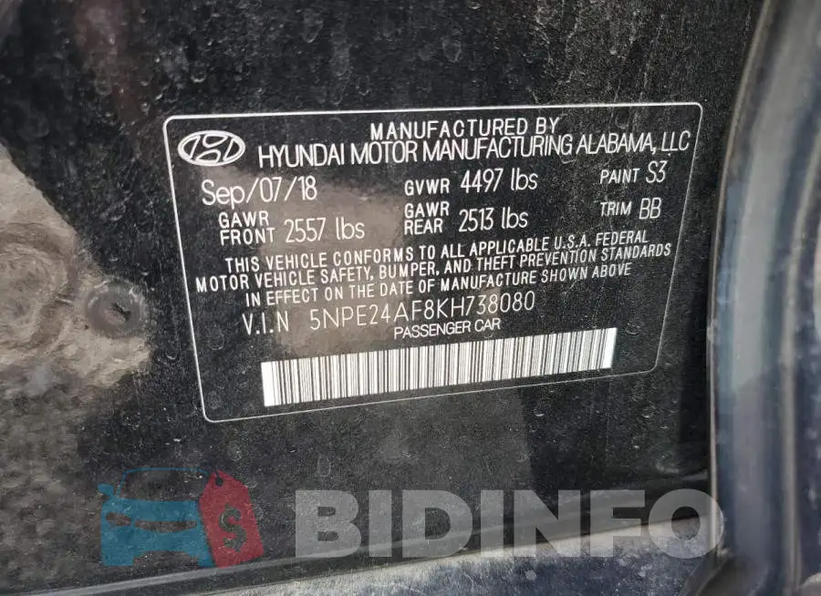 5NPE24AF8KH738080 Photo# 10