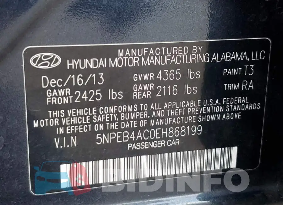 5NPEB4AC0EH868199 Photo# 12