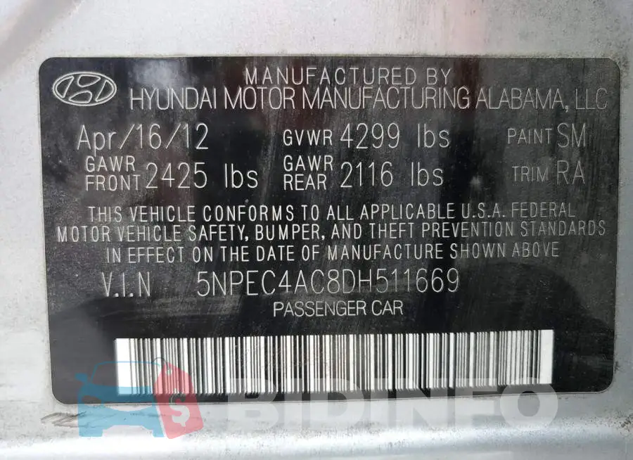 5NPEC4AC8DH511669 Photo# 12