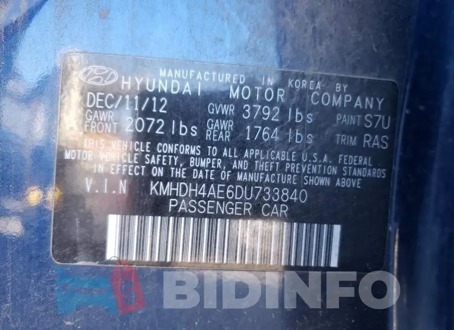 KMHDH4AE6DU733840 Photo# 10